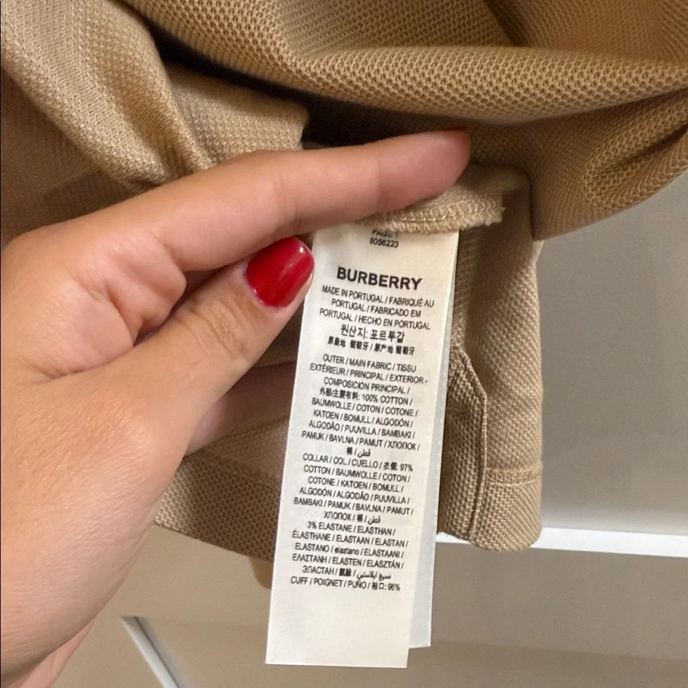 Burberry Tan Polo Shirt with Striped Collar - Picture 5 of 5